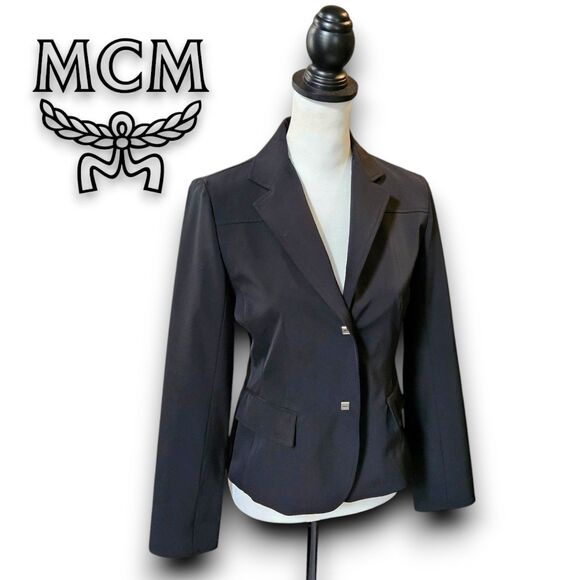 MCM (Authentic) Sleek Black Single Breasted Blazer Suit Lined Jacket, Size M/6-8 - Picture 1 of 10